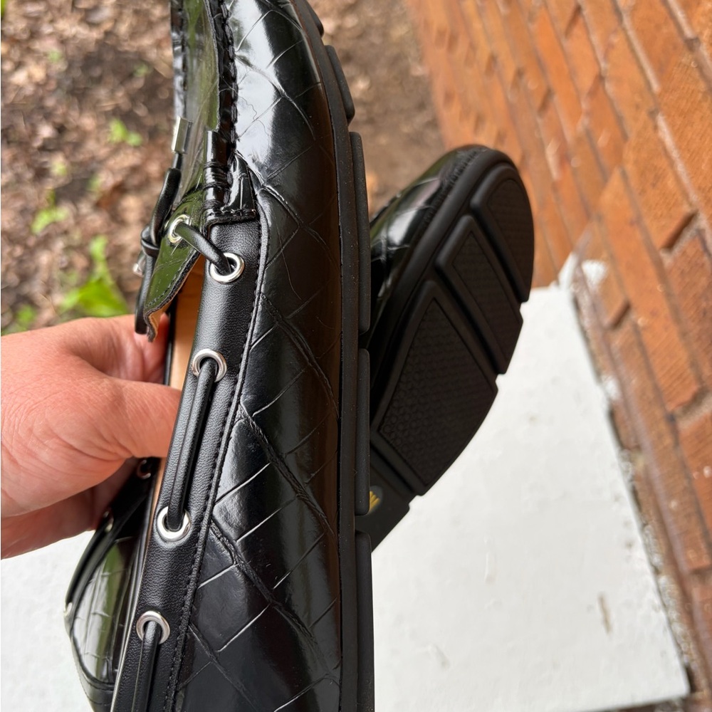 Calvin Klein Black Quilted Patent Driving Loafers with Bow Detail - Picture 8 of 8
